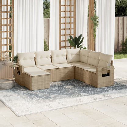 Set Divani da Giardino 7 pz con Cuscini Beige in Polyrattan - homemem39