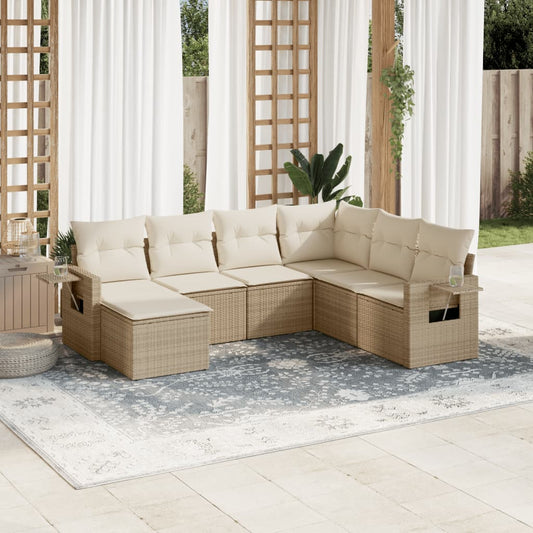 Set Divani da Giardino 7 pz con Cuscini Beige in Polyrattan - homemem39