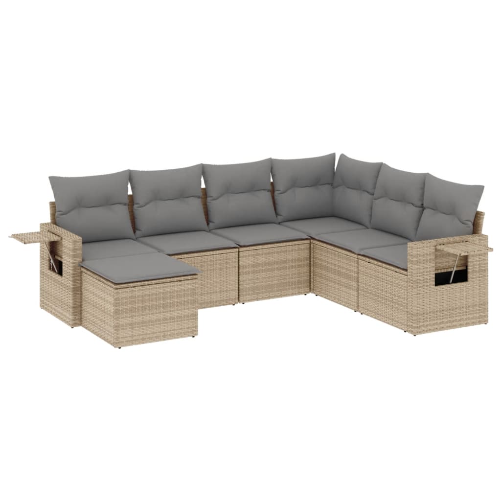 Set Divani da Giardino 7 pz con Cuscini Beige in Polyrattan - homemem39