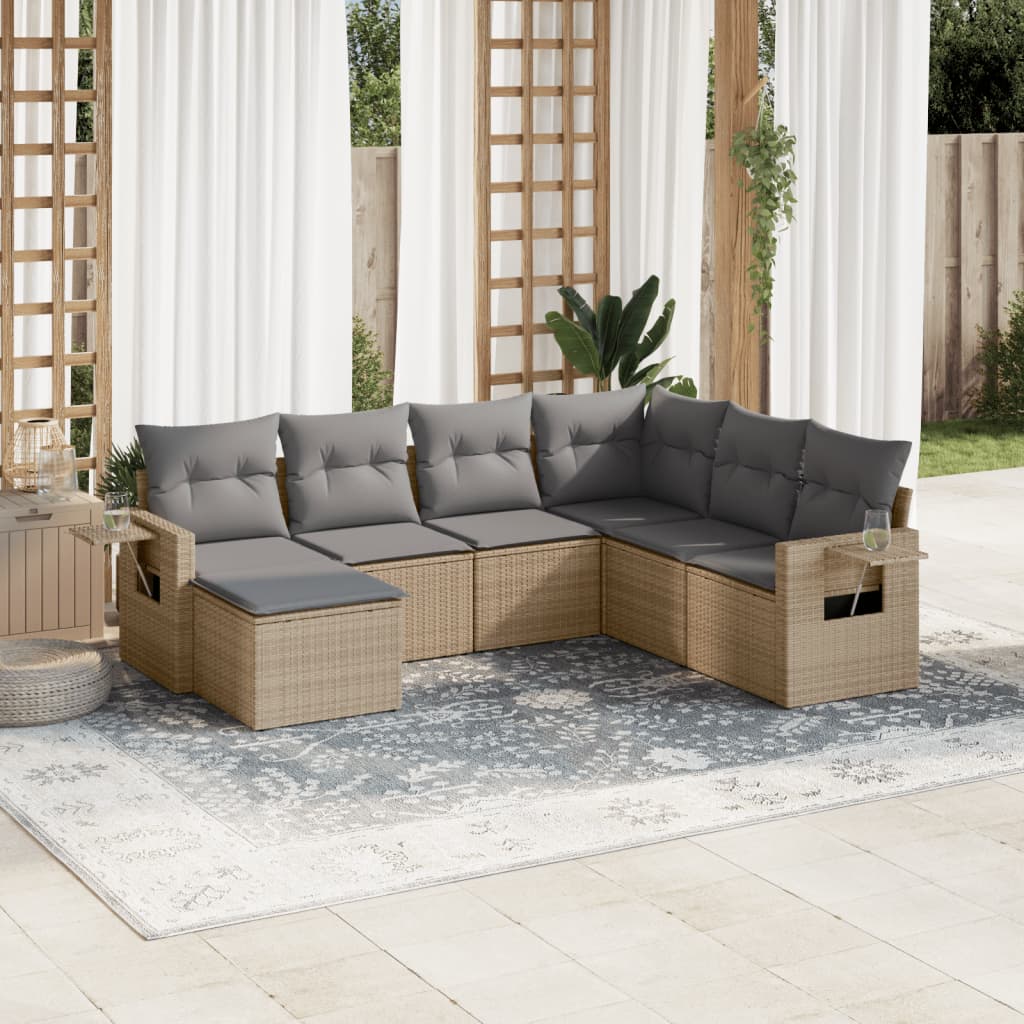 Set Divani da Giardino 7 pz con Cuscini Beige in Polyrattan | homemem39
