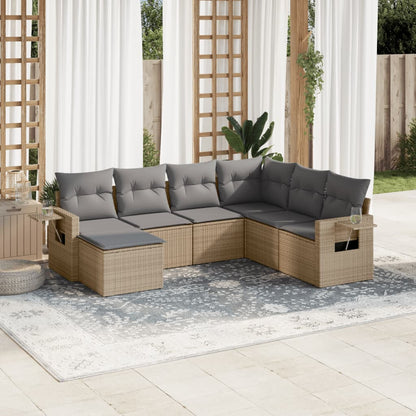 Set Divani da Giardino 7 pz con Cuscini Beige in Polyrattan | homemem39