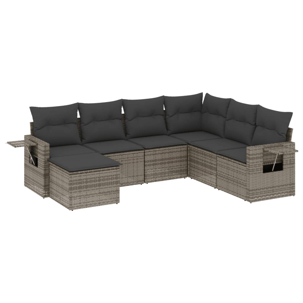 Set Divani da Giardino 7 pz con Cuscini Grigio in Polyrattan | homemem39