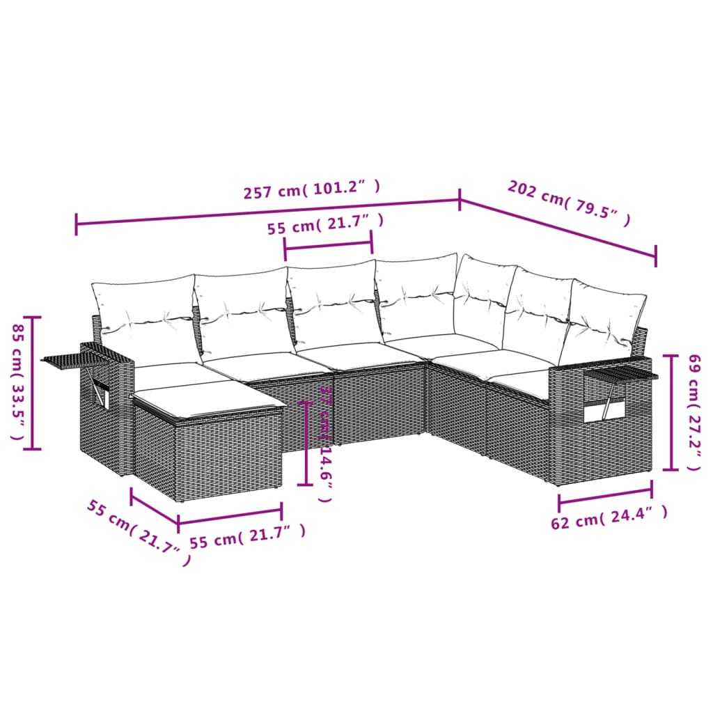 Set Divani da Giardino 7 pz con Cuscini Grigio in Polyrattan | homemem39