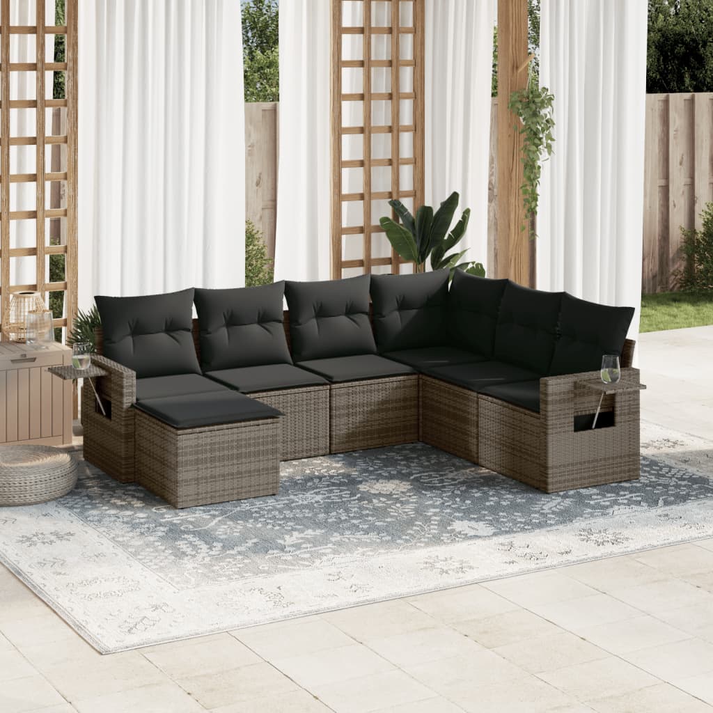 Set Divani da Giardino 7 pz con Cuscini Grigio in Polyrattan | homemem39