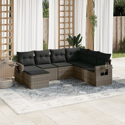 Set Divani da Giardino 7 pz con Cuscini Grigio in Polyrattan | homemem39