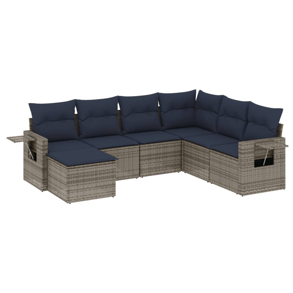 Set Divani da Giardino 7 pz con Cuscini Grigio in Polyrattan | homemem39
