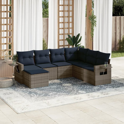 Set Divani da Giardino 7 pz con Cuscini Grigio in Polyrattan | homemem39