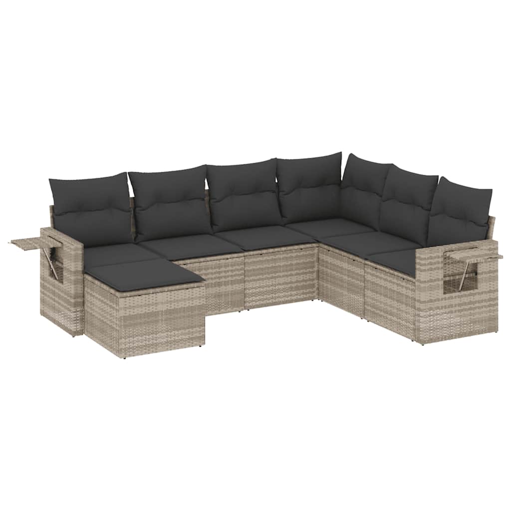 Set Divani da Giardino 7pz con Cuscini Grigio Chiaro Polyrattan | homemem39