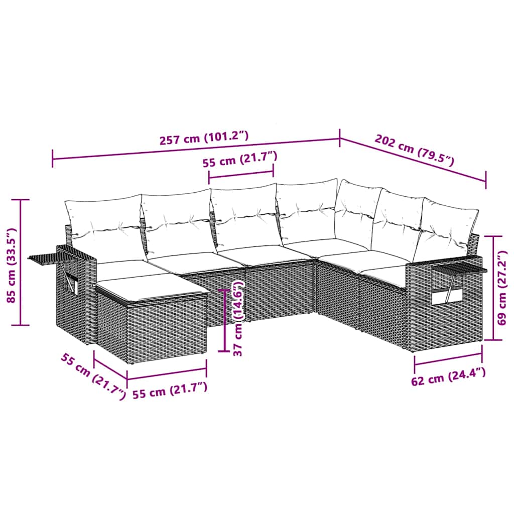 Set Divani da Giardino 7pz con Cuscini Grigio Chiaro Polyrattan | homemem39