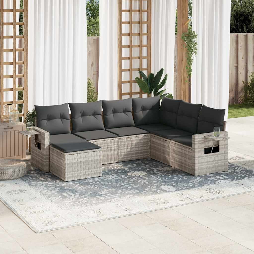 Set Divani da Giardino 7pz con Cuscini Grigio Chiaro Polyrattan | homemem39
