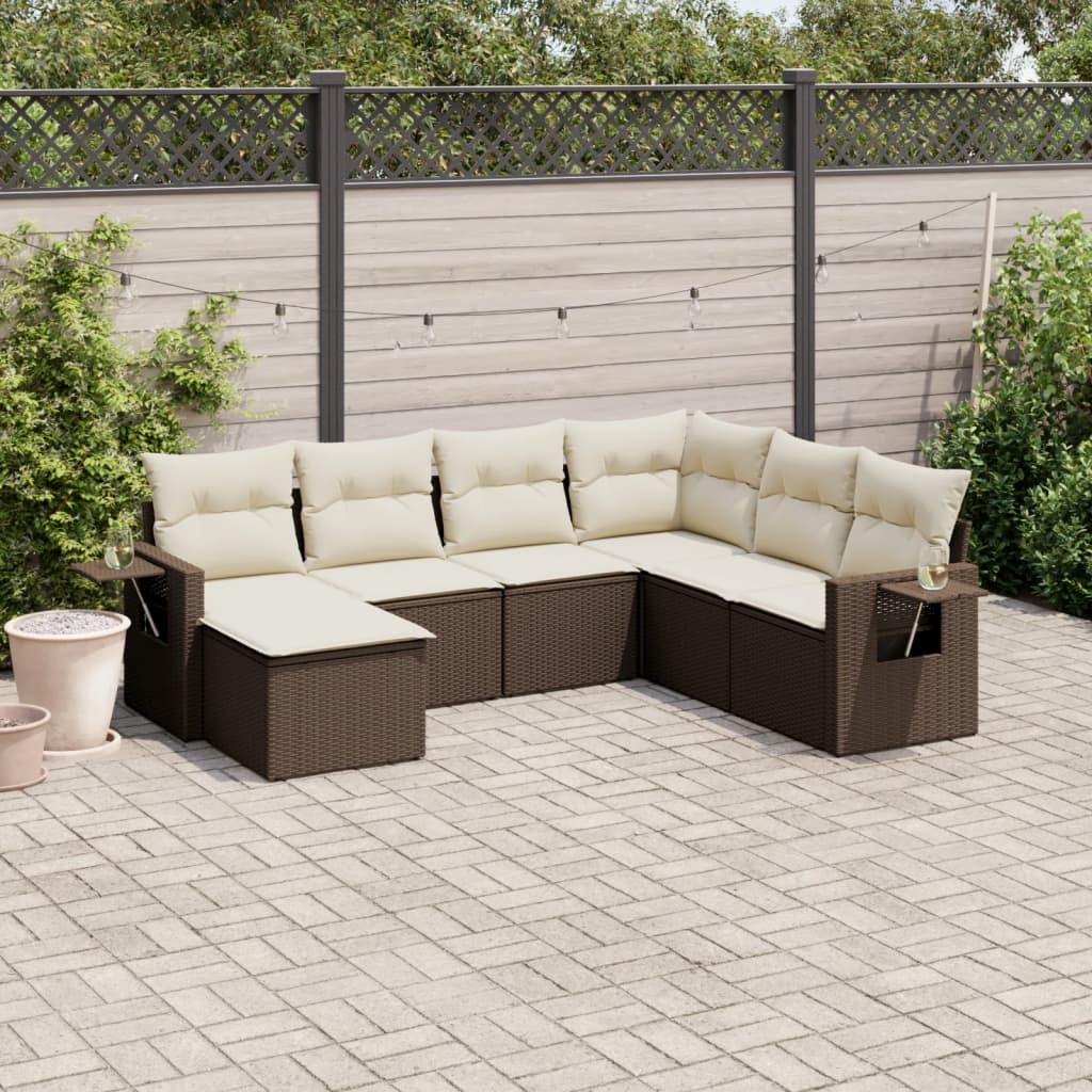 Set Divani da Giardino 7 pz con Cuscini Marrone in Polyrattan - homemem39
