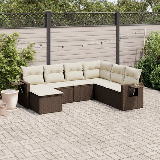 Set Divani da Giardino 7 pz con Cuscini Marrone in Polyrattan - homemem39