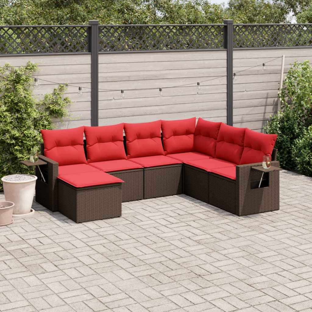 Set Divani da Giardino 7 pz con Cuscini Marrone in Polyrattan | homemem39