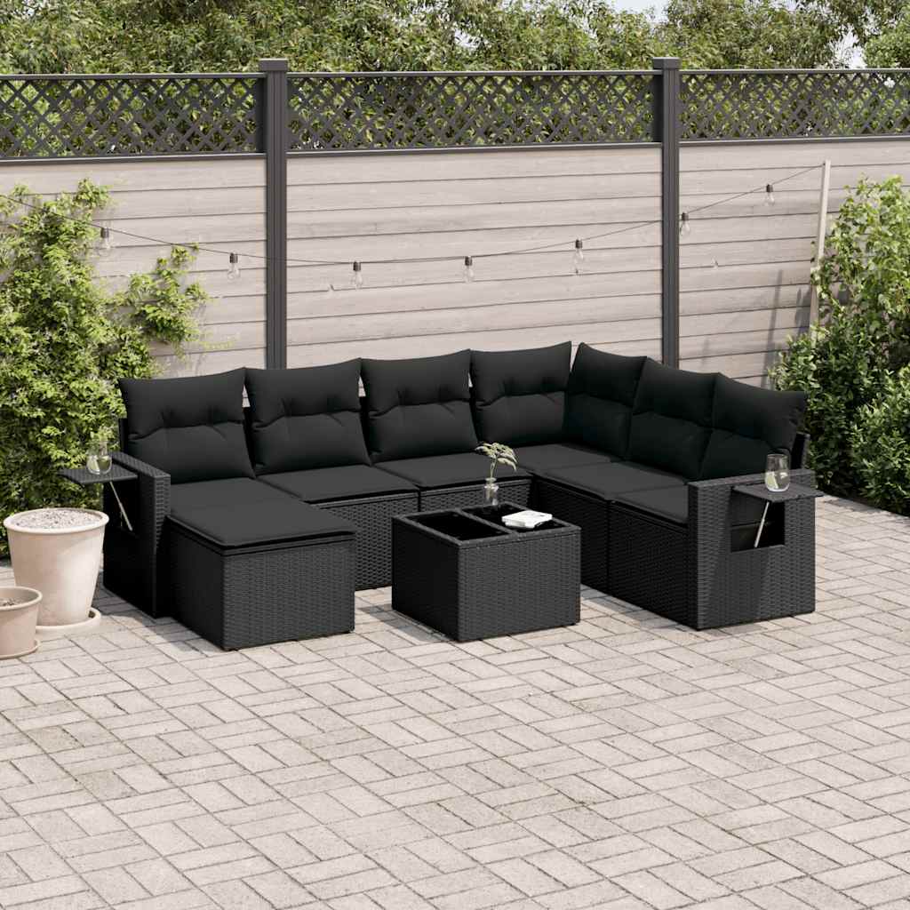 Set Divani da Giardino con Cuscini 8 pz Nero in Polyrattan | homemem39