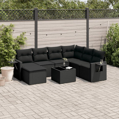 Set Divani da Giardino con Cuscini 8 pz Nero in Polyrattan - homemem39