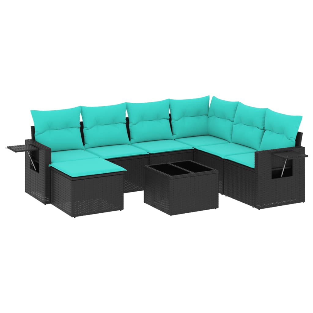 Set Divani da Giardino 8 pz con Cuscini Nero in Polyrattan | homemem39