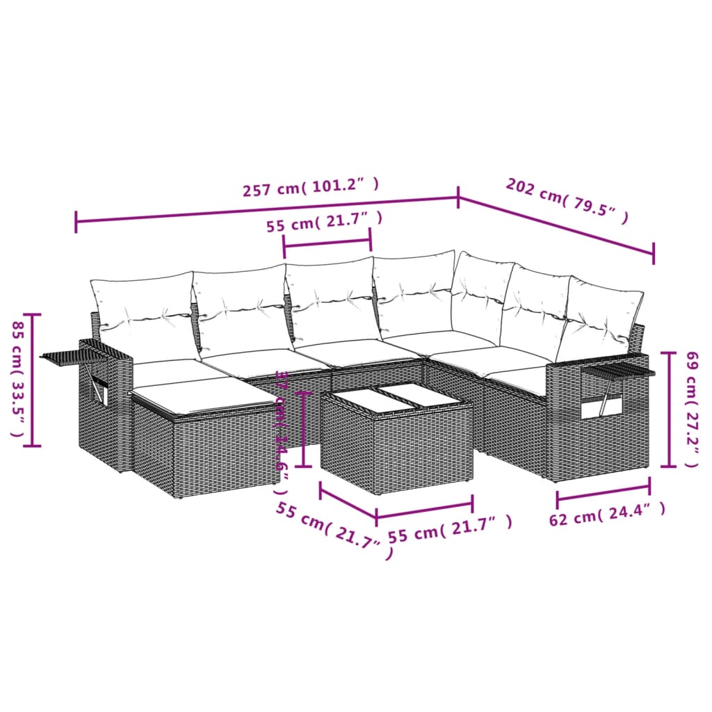 Set Divani da Giardino 8 pz con Cuscini Nero in Polyrattan | homemem39