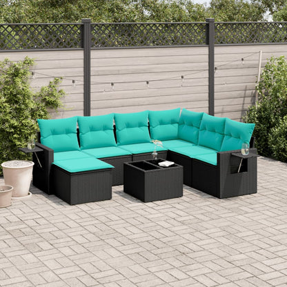 Set Divani da Giardino 8 pz con Cuscini Nero in Polyrattan | homemem39