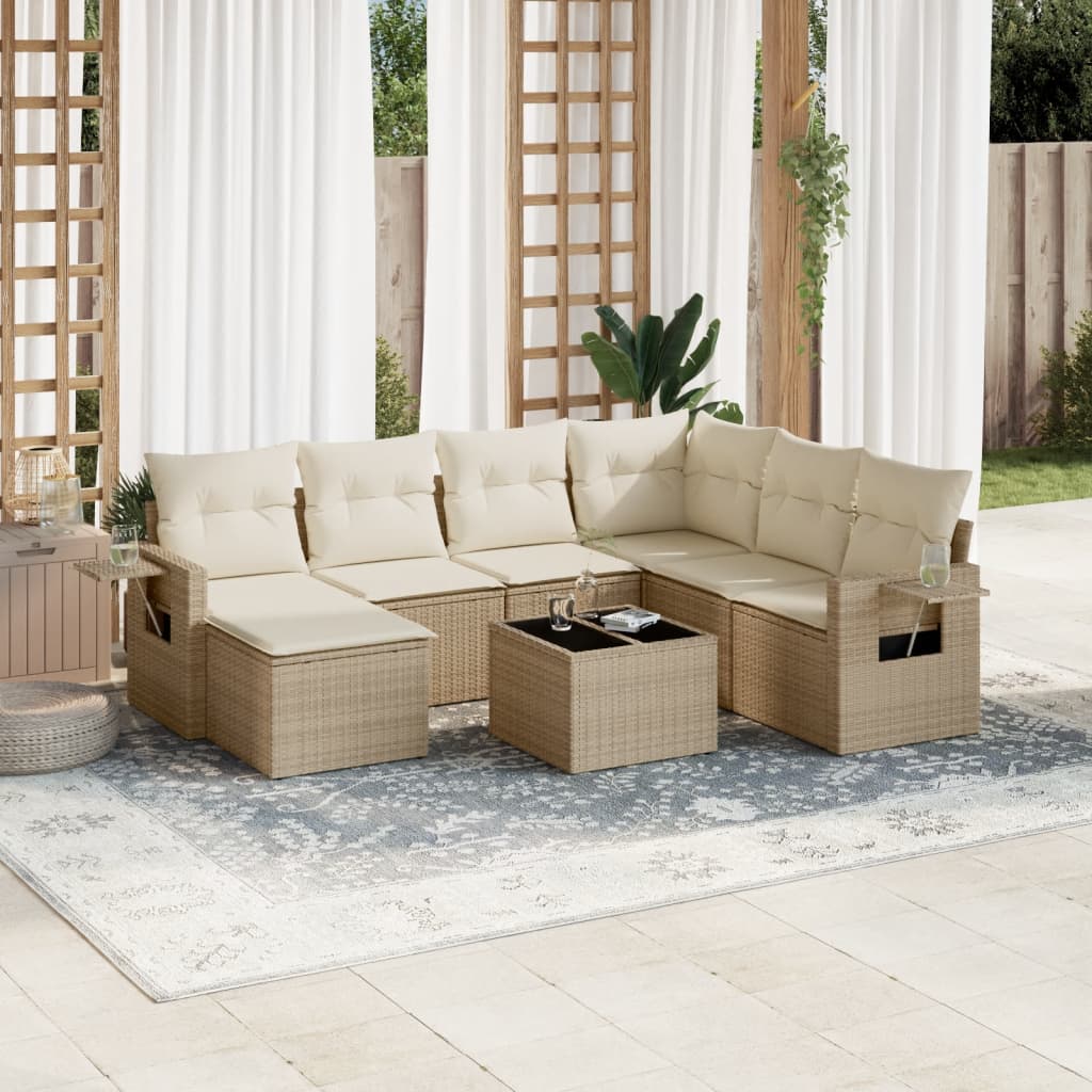 Set Divano da Giardino 8 pz con Cuscini Beige in Polyrattan - homemem39