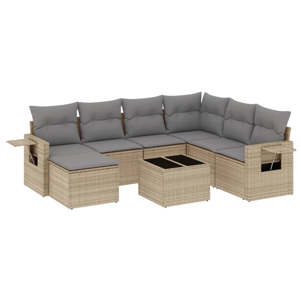 Set Divano da Giardino 8 pz con Cuscini Beige in Polyrattan - homemem39