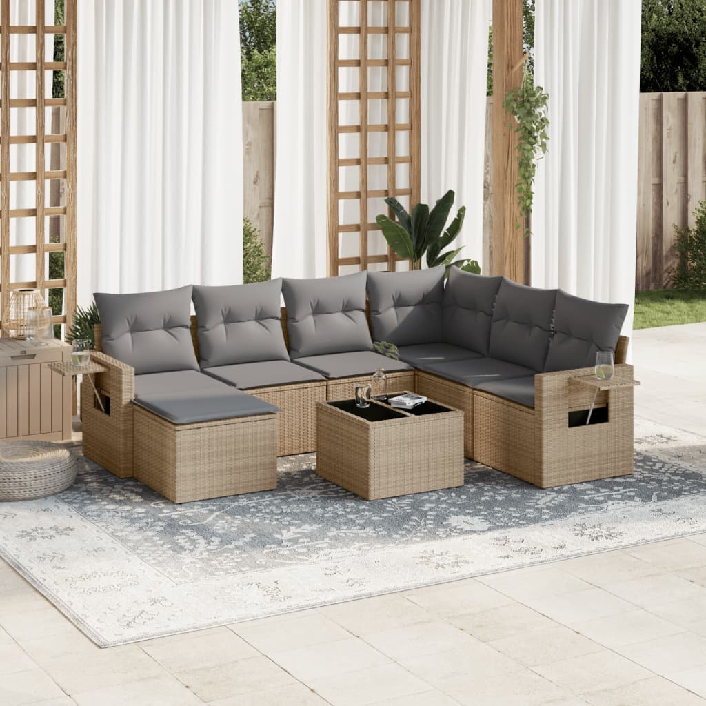 Set Divano da Giardino 8 pz con Cuscini Beige in Polyrattan | homemem39