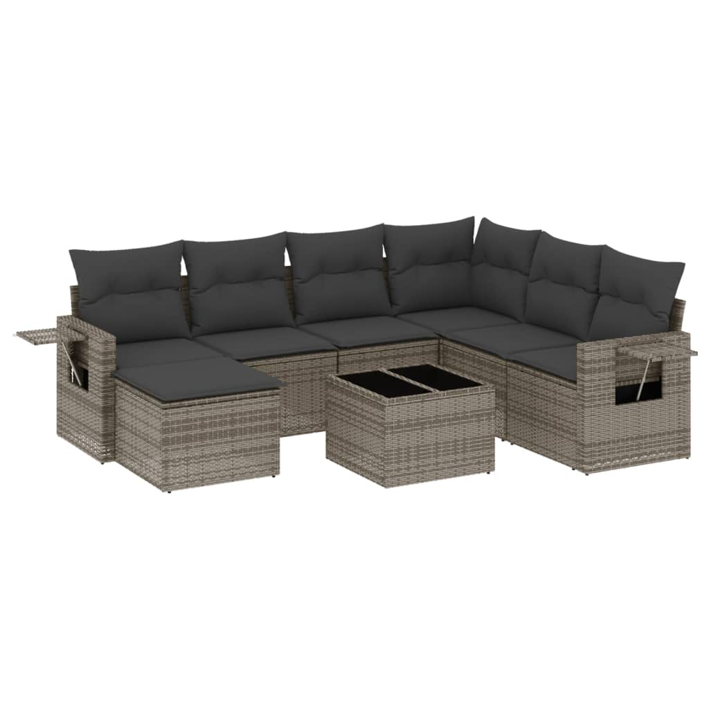Set Divano da Giardino 8 pz con Cuscini Grigio in Polyrattan | homemem39