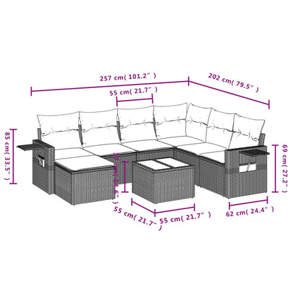Set Divano da Giardino 8 pz con Cuscini Grigio in Polyrattan - homemem39