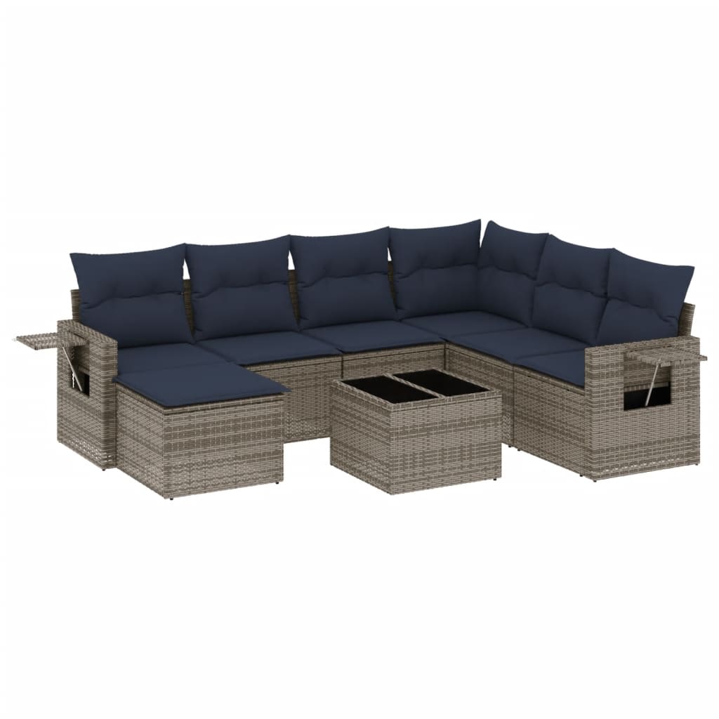 Set Divani da Giardino 8 pz con Cuscini Grigio in Polyrattan | homemem39
