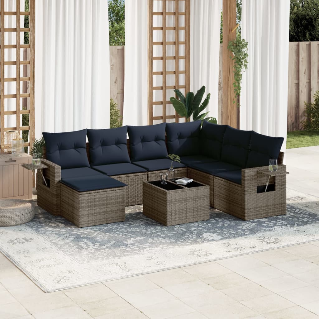 Set Divani da Giardino 8 pz con Cuscini Grigio in Polyrattan | homemem39