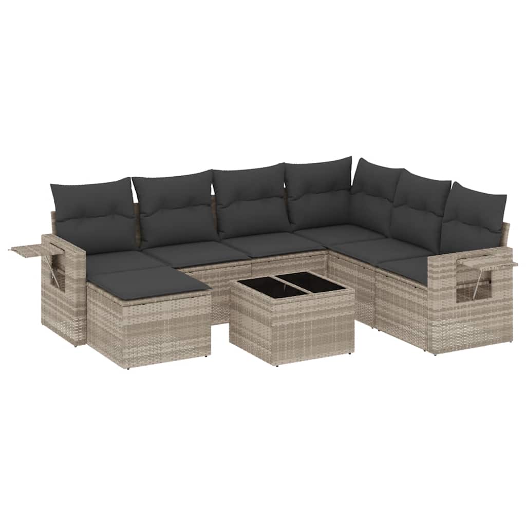 Set Divano da Giardino 8pz con Cuscini Grigio Chiaro Polyrattan - homemem39