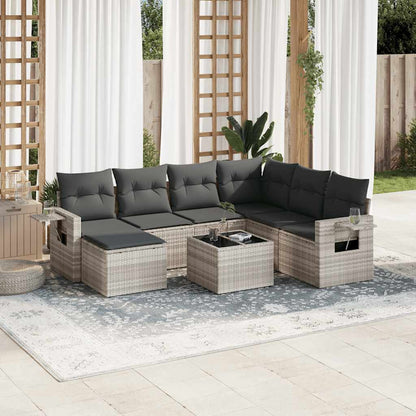 Set Divano da Giardino 8pz con Cuscini Grigio Chiaro Polyrattan | homemem39