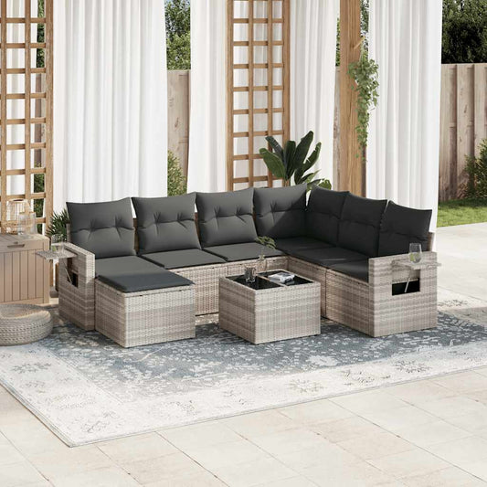 Set Divano da Giardino 8pz con Cuscini Grigio Chiaro Polyrattan - homemem39