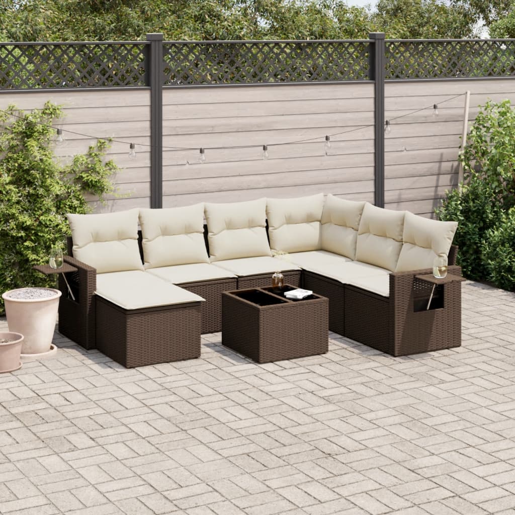 Set Divani da Giardino 8 pz con Cuscini Marrone in Polyrattan | homemem39