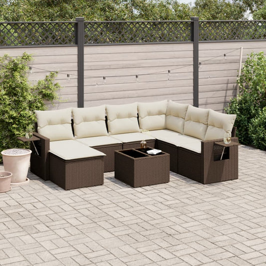 Set Divani da Giardino 8 pz con Cuscini Marrone in Polyrattan - homemem39