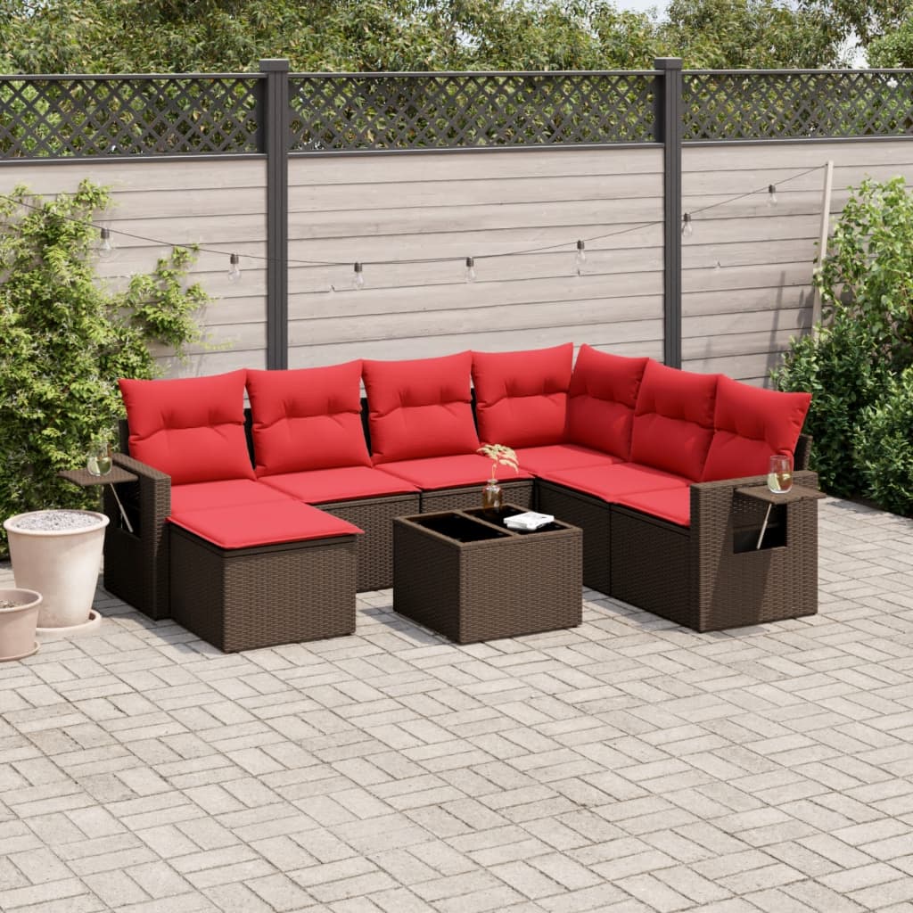 Set Divani da Giardino 8 pz con Cuscini Marrone in Polyrattan | homemem39