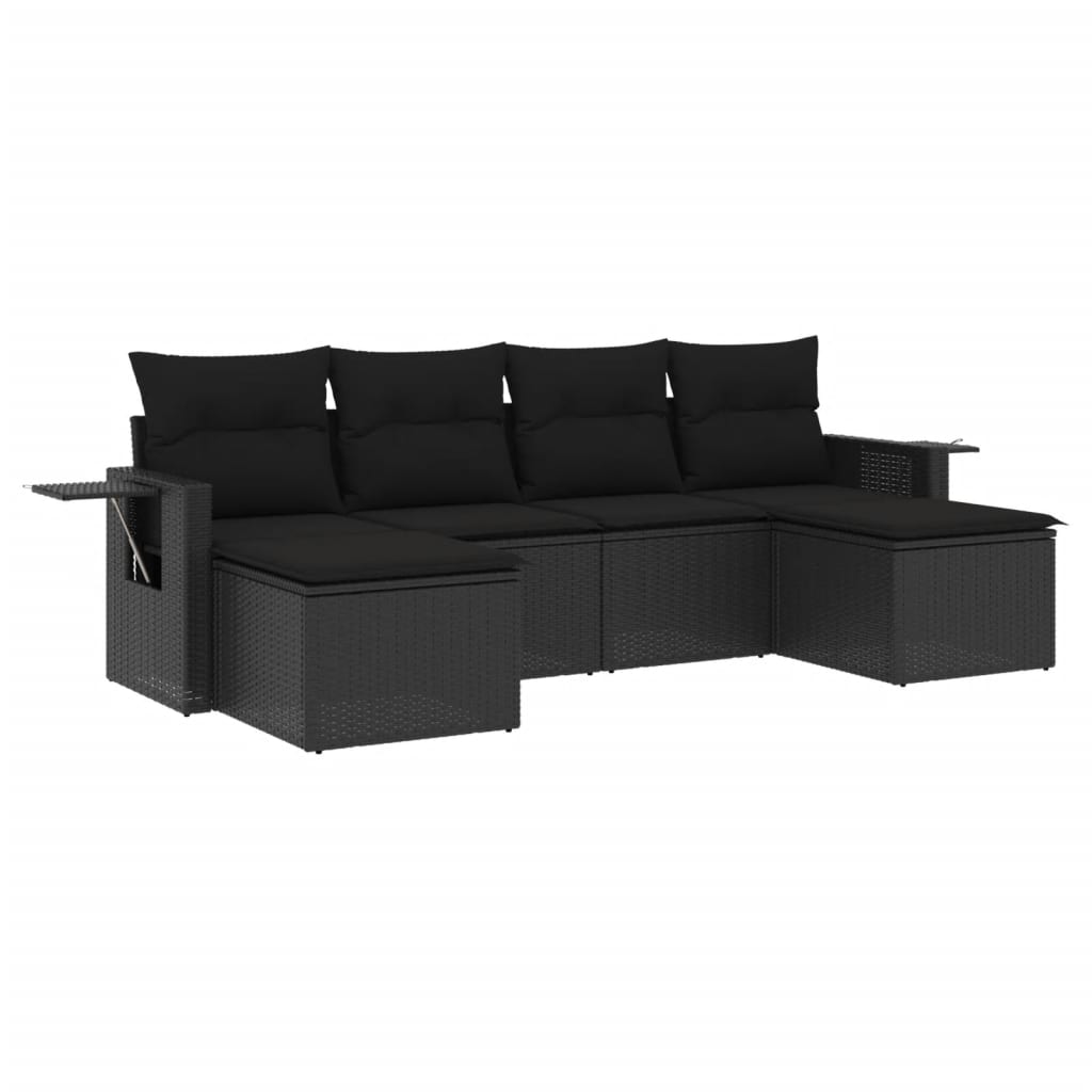 Set Divano da Giardino 6 pz con Cuscini Nero in Polyrattan - homemem39