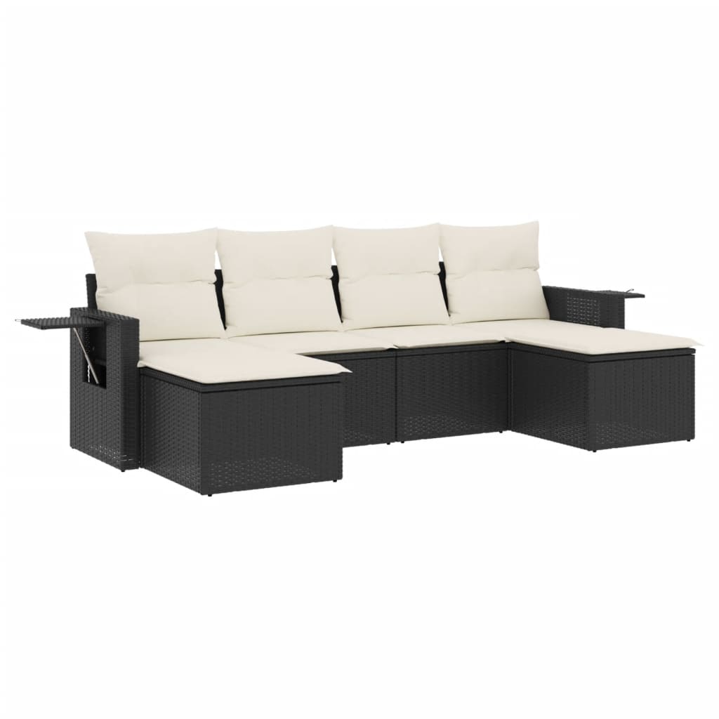 Set Divano da Giardino 6 pz con Cuscini Nero in Polyrattan | homemem39