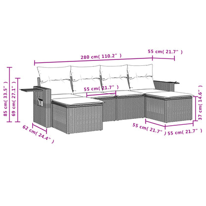 Set Divano da Giardino 6 pz con Cuscini Nero in Polyrattan | homemem39