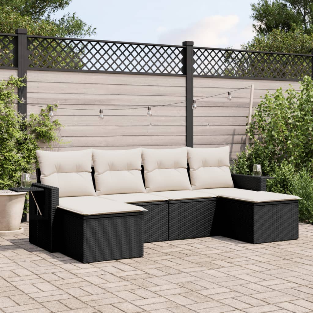 Set Divano da Giardino 6 pz con Cuscini Nero in Polyrattan - homemem39