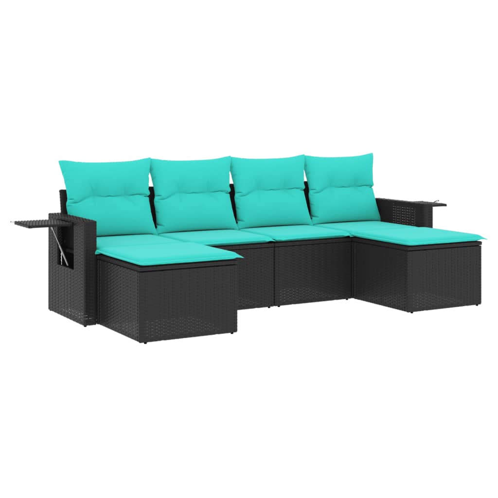 Set Divani da Giardino 6 pz con Cuscini Nero in Polyrattan | homemem39
