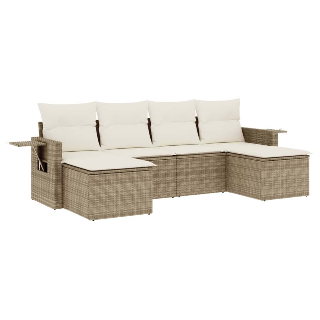 Set Divano da Giardino 6 pz con Cuscini Beige in Polyrattan - homemem39