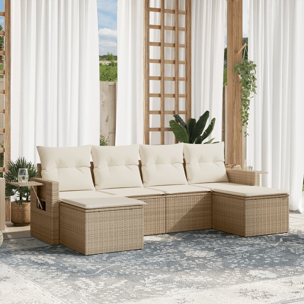 Set Divano da Giardino 6 pz con Cuscini Beige in Polyrattan - homemem39