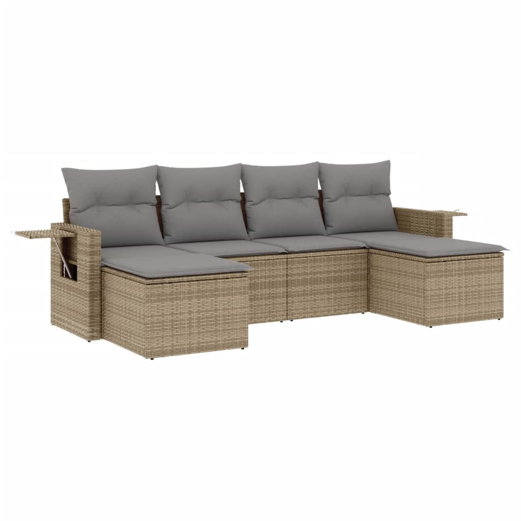 Set Divano da Giardino 6 pz con Cuscini Beige in Polyrattan - homemem39