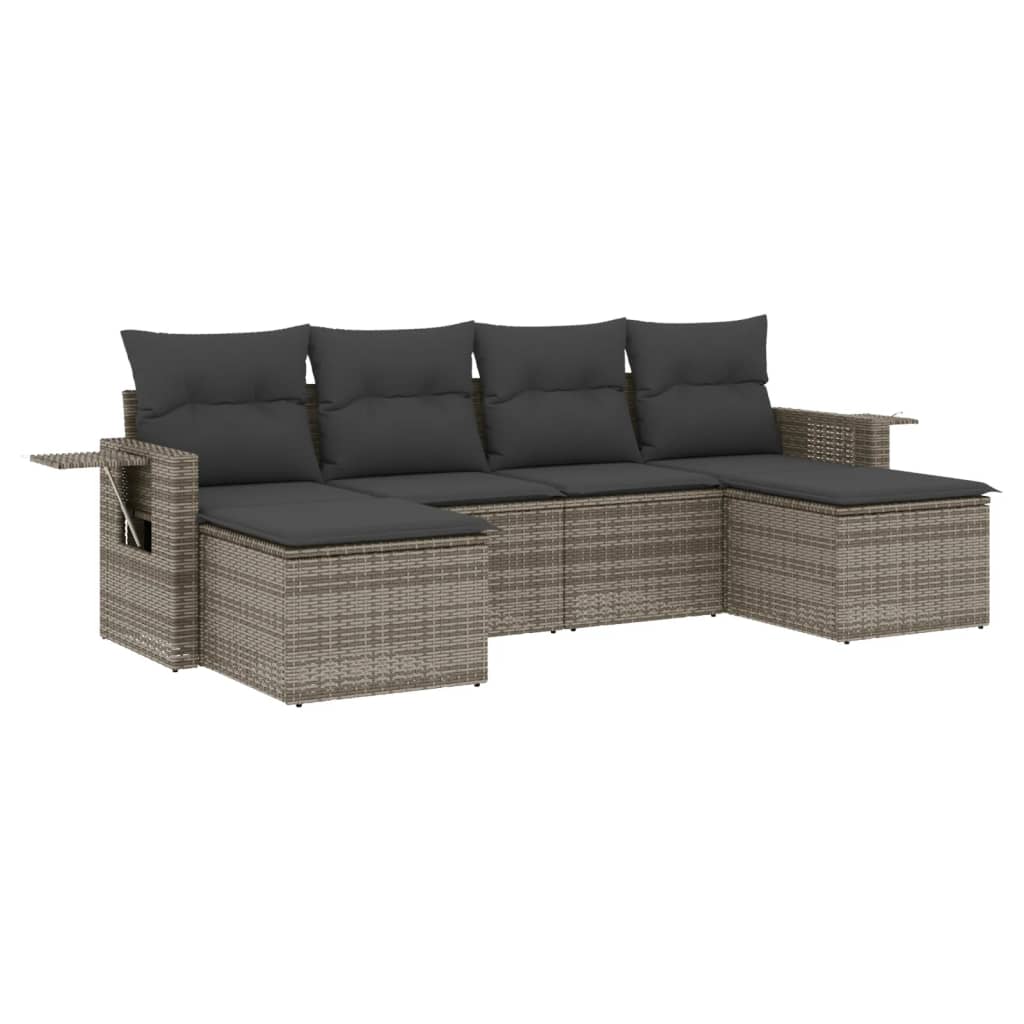 Set Divano da Giardino 6 pz con Cuscini Grigio in Polyrattan | homemem39