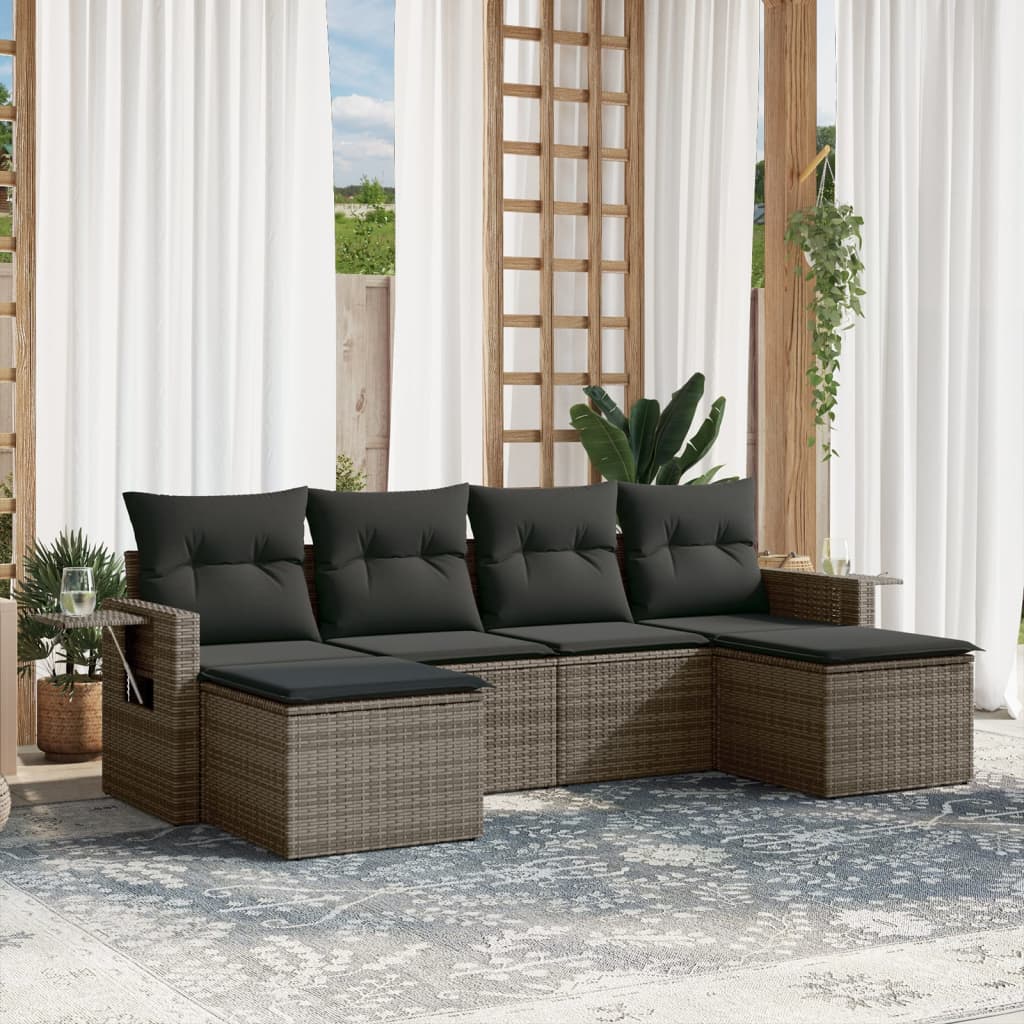 Set Divano da Giardino 6 pz con Cuscini Grigio in Polyrattan - homemem39