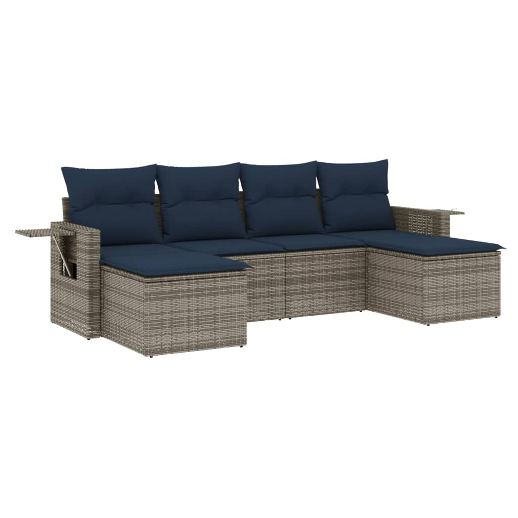 Set Divani da Giardino 6 pz con Cuscini Grigio in Polyrattan | homemem39