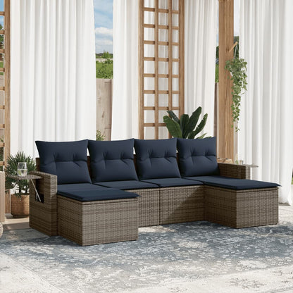Set Divani da Giardino 6 pz con Cuscini Grigio in Polyrattan | homemem39