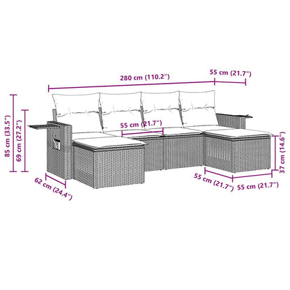 Set Divano da Giardino 6pz con Cuscini Grigio Chiaro Polyrattan | homemem39