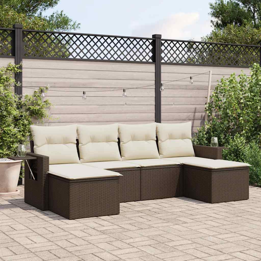 Set Divano da Giardino 6 pz con Cuscini Marrone in Polyrattan | homemem39