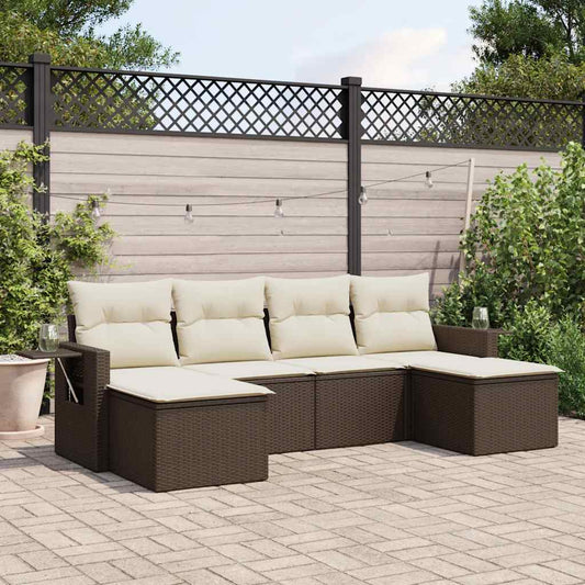 Set Divano da Giardino 6 pz con Cuscini Marrone in Polyrattan - homemem39